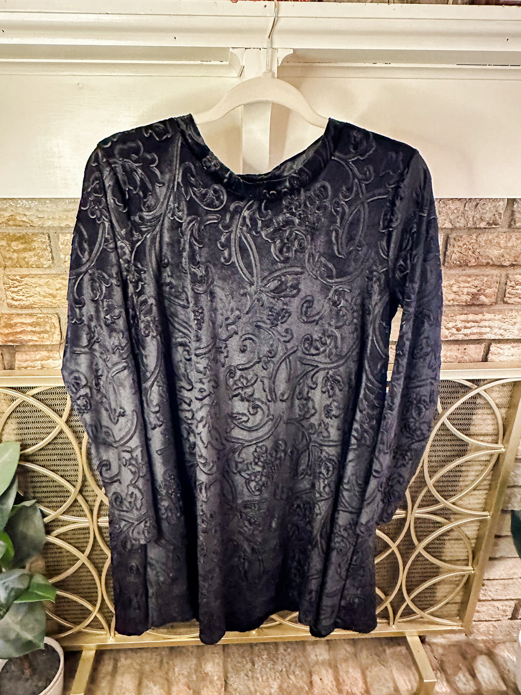 Patterned Black Velvet Dress