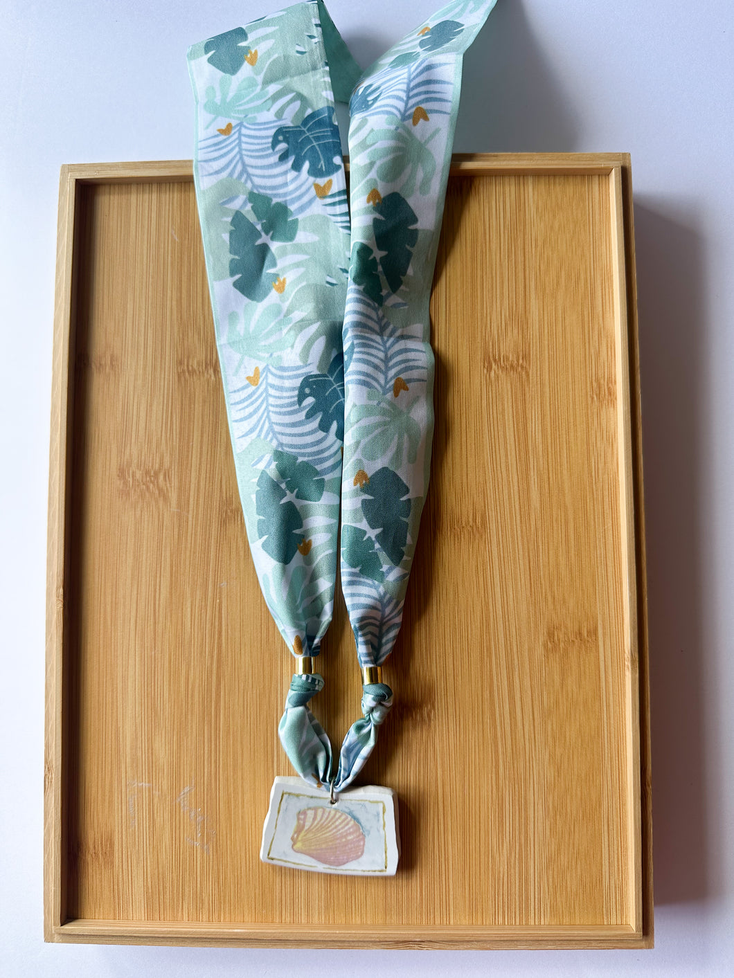 Shell Piece with Green Scarf Necklace