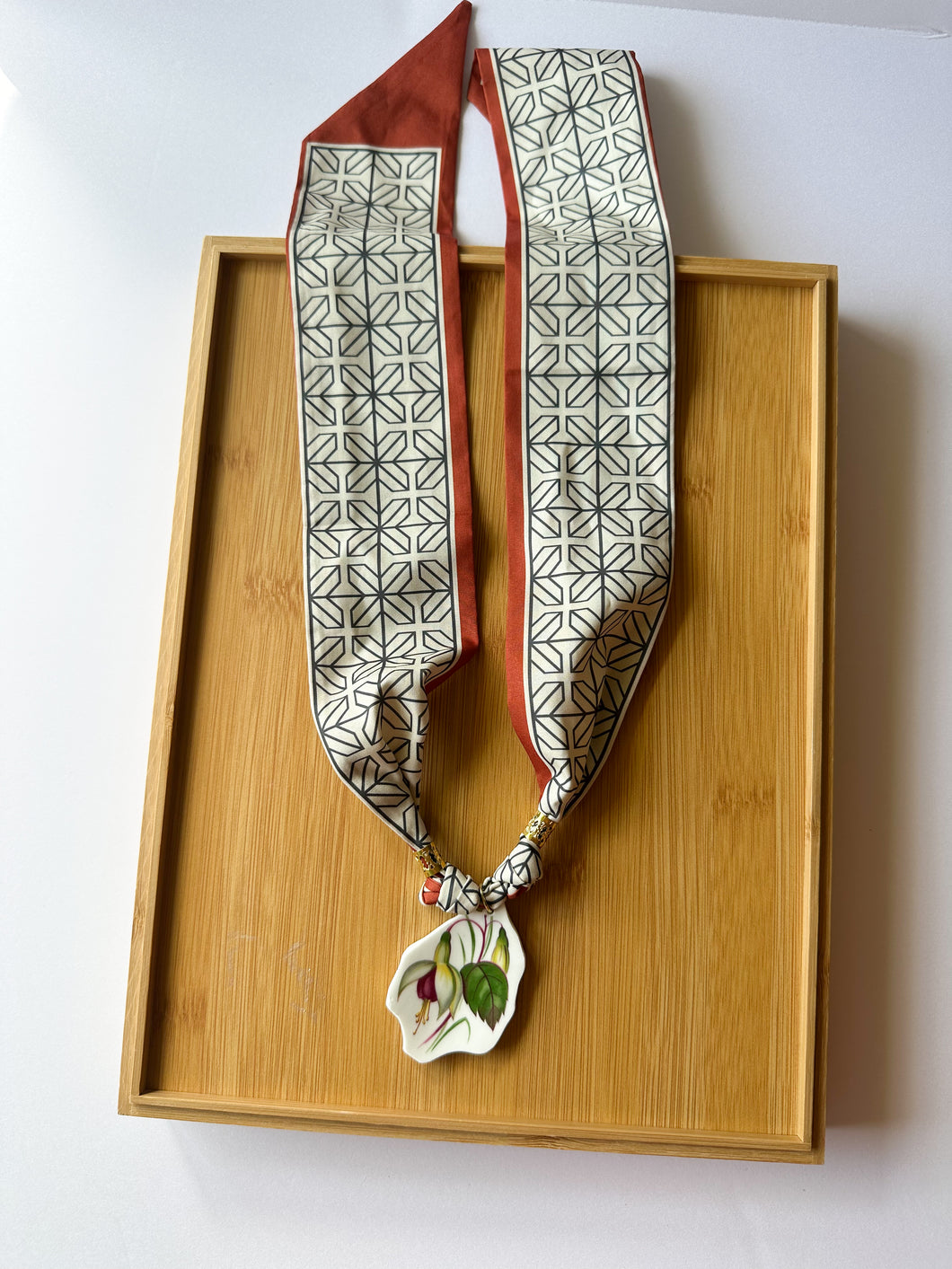 Burgundy and Green Piece on Scarf Necklace