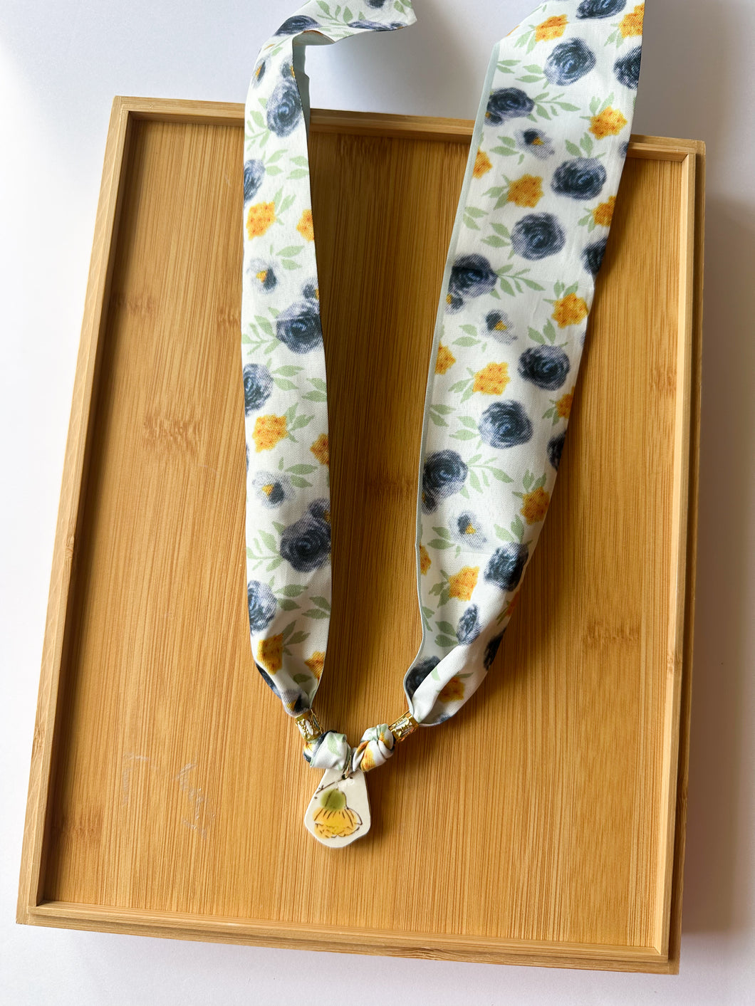 Yellow Flower Piece on Scarf Necklace