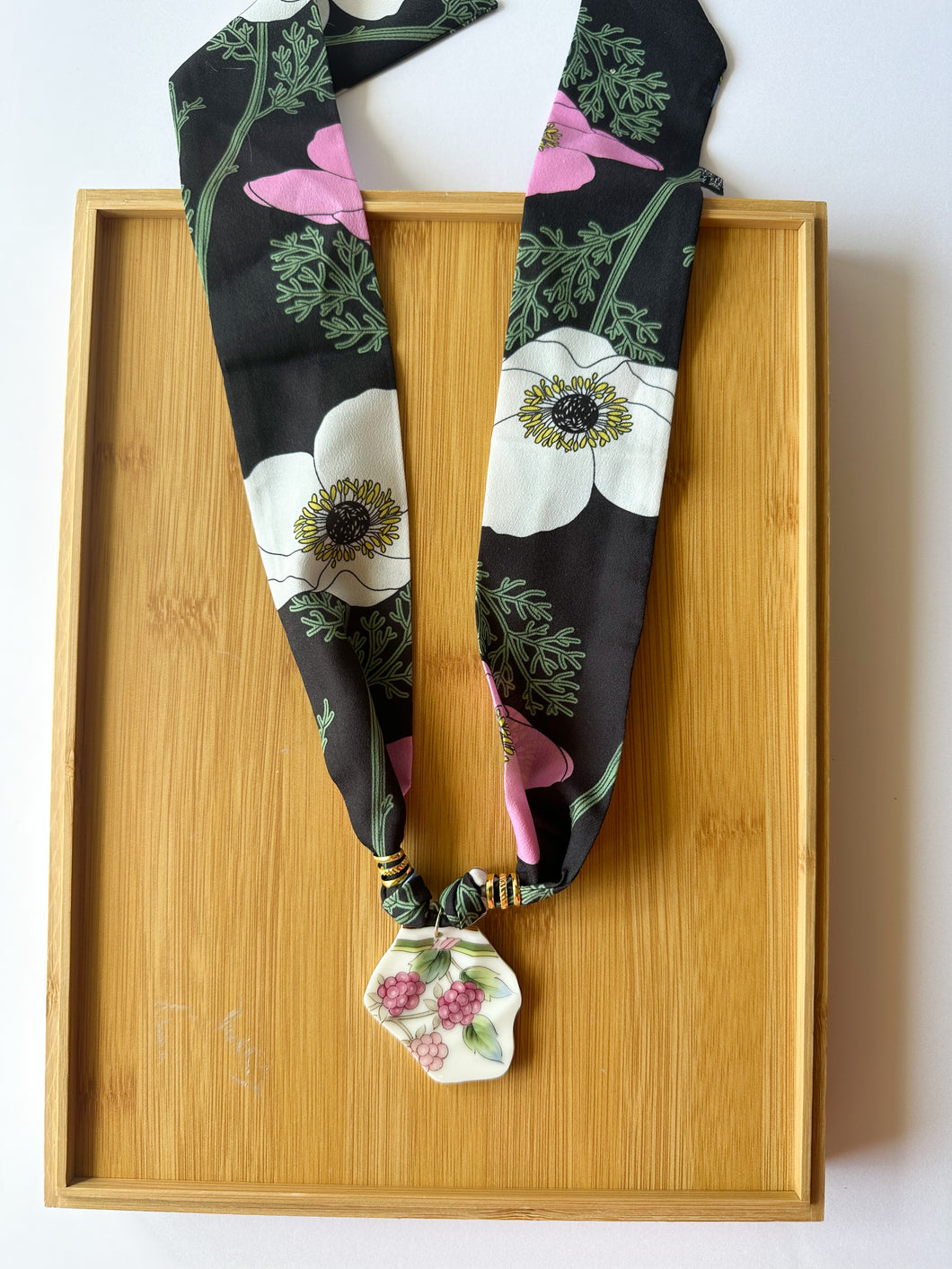Grape Leafy Piece on Scarf Necklace