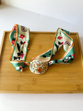 Load image into Gallery viewer, Floral Cuff Piece on Green Scarf Bracelet
